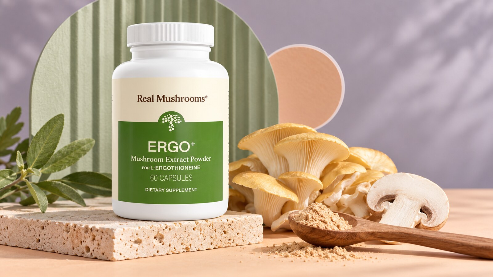 Real Mushrooms ERGO+ L-Ergothioneine 60 капсул с грибным экстрактом и бета-глюканами