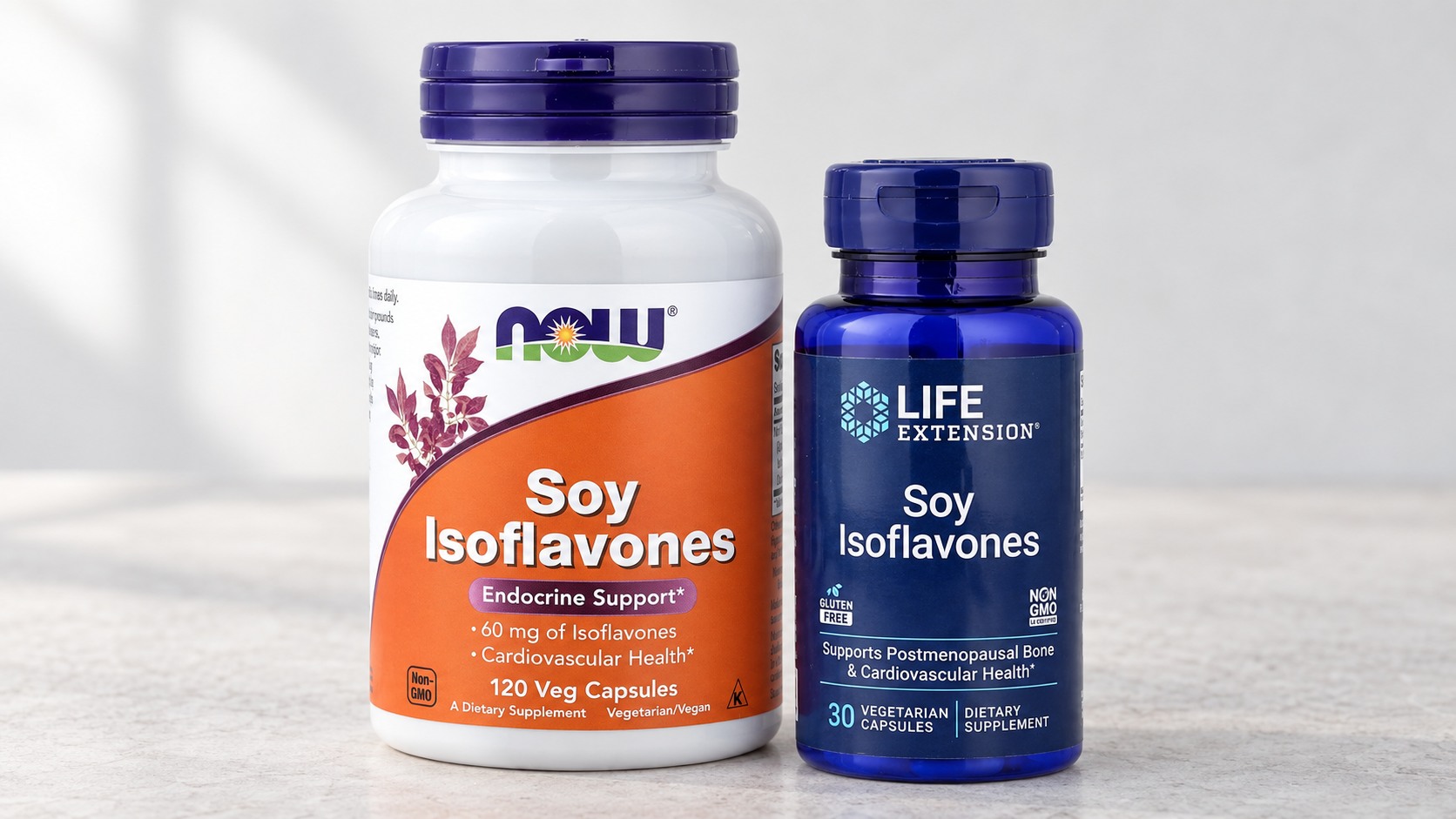 Соевые изофлавоны на iHerb: NOW Foods, 120 капсул, и Life Extension, 30 капсул